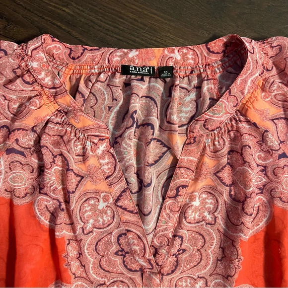 Ana Blouse Plus Size 1X Pink Short Sleeve Sheer V-Neck Paisley Summer Boho Top - Picture 4 of 6
